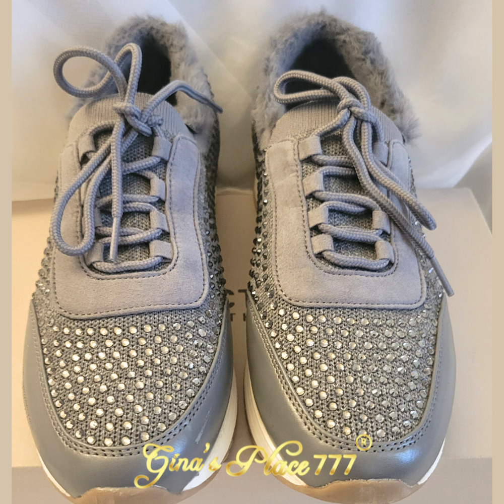 Kenneth Cole Reaction Cari Cozy Faux Fur Jewel Jogger Sneaker Gray Size 9 - Picture 6 of 15